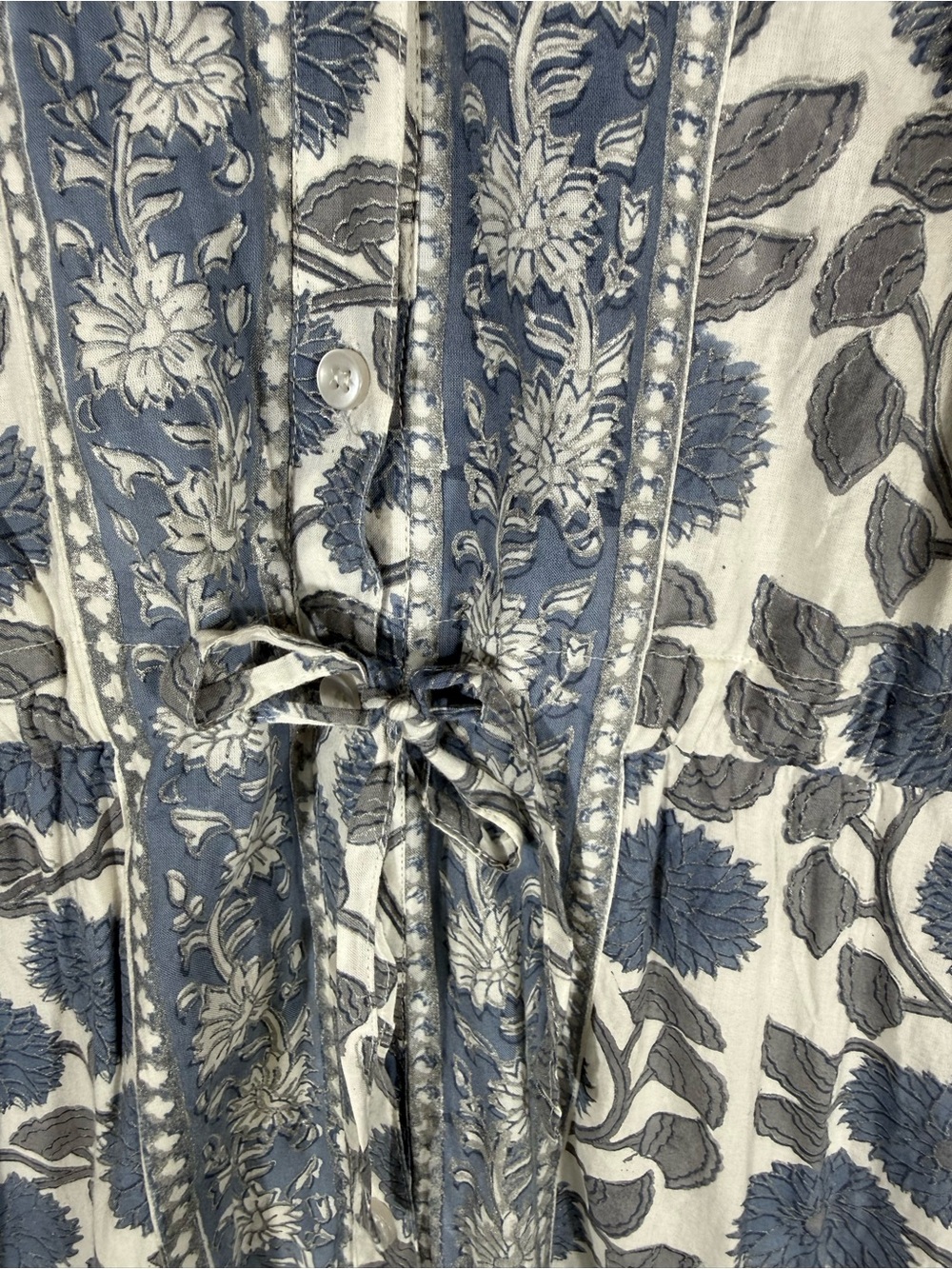 Victoria Dunn Blue Floral Block Print Cotton Midi Dress Made in India | M - Picture 5 of 14